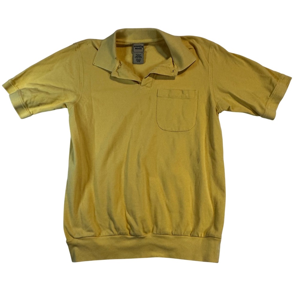 Vintage 90 Men Yellow Banded Bottom Polo Shirt Cotton Medium Grandpacore Preppy‎